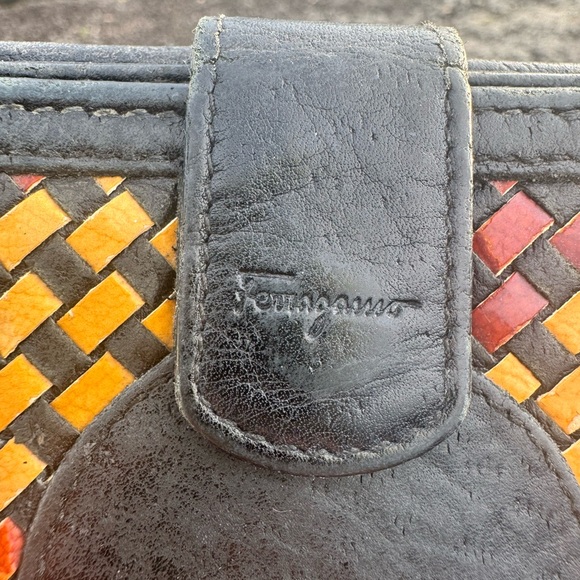 Ferragamo Gancini Leather Wallet Woven Inlay Vintage - Picture 5 of 8